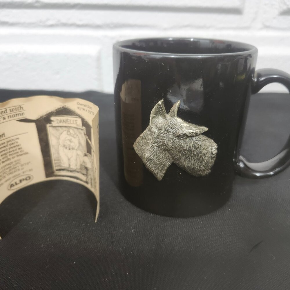 Vintage Coffee Mug with Metal Miniature Schnauzer Dog Bust